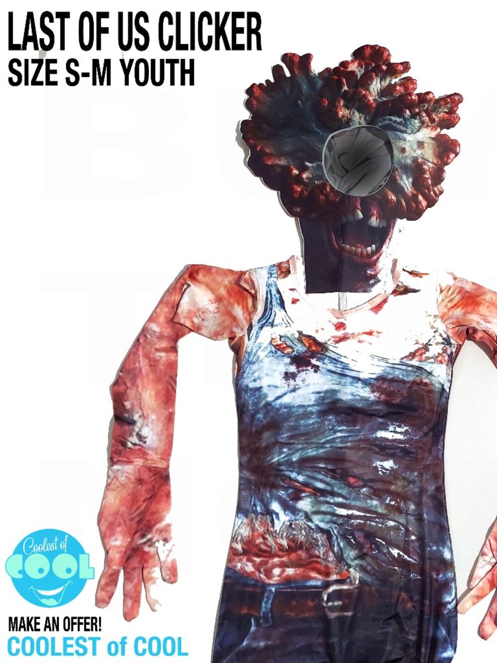 The last of us Clicker costume stretch suit and scary mask kids size S - M youth
